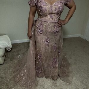 Elegant Pink Gown with Floral Details